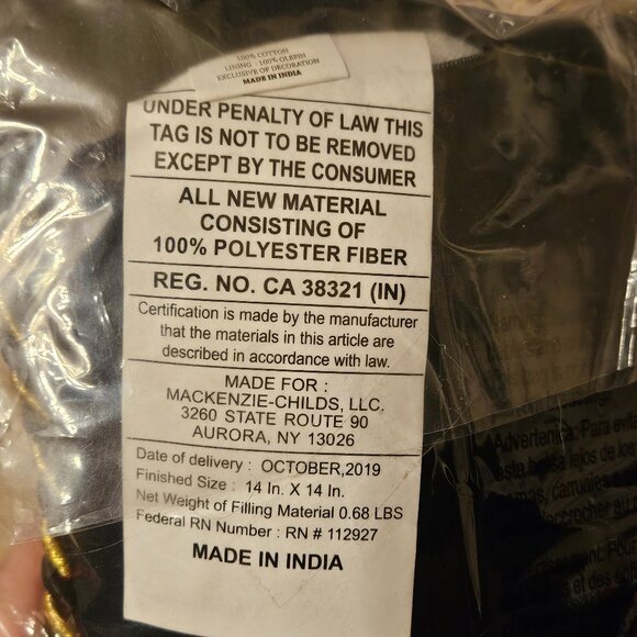 NEW MACKENZIE CHILDS QUEEN BEE HONEYCOMB BEADED BLACK VELVET THROW ACCENT PILLOW - Picture 8 of 9